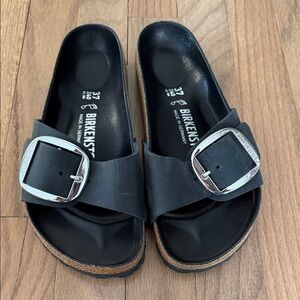 Birkenstock Black Slides with Metallic Buckle